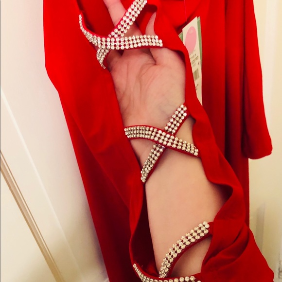 NWT MSK Cocktail Dress Rhinestone Sleeves Red - Picture 6 of 6